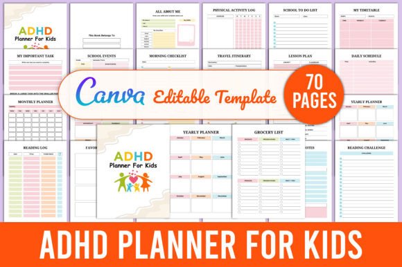 Download Editable ADHD Planner for Kids Canva - Adhd planner Collection